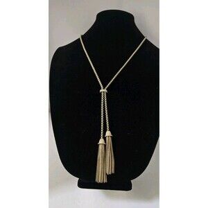 J Crew Gold-tone Rhinestones Braided Chain Tassel Necklace 26"